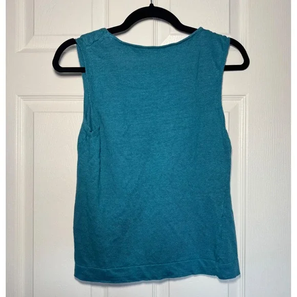 Lafayette 148 New York Teal Blue 100% Linen Pleated Scoop Neck Sleeveless Top L - Picture 4 of 6